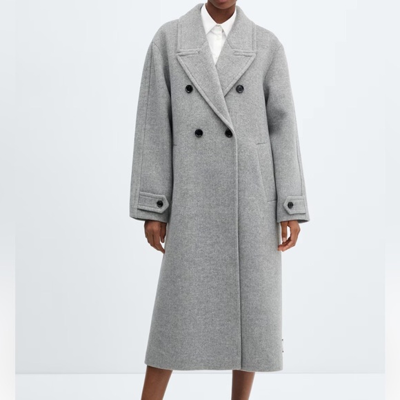 Mango Jackets & Blazers - Mango Elegant Gray Double-Breasted Pea Coat